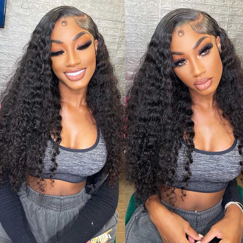 Arabella 6x5/13x4 Lace Glueless Water Wave Wig Pre-cut Lace Natural Black Beginner Friendly
