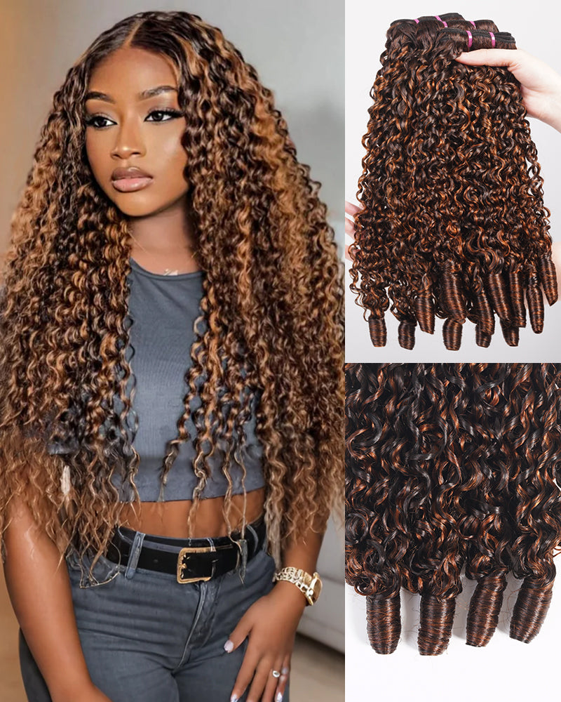 Arabella 12A Jerry Curly with Burmese Curly 3 Bundles Human Hair Weft Dark Brown Highlights Unprocessed Virgin Hair Weave