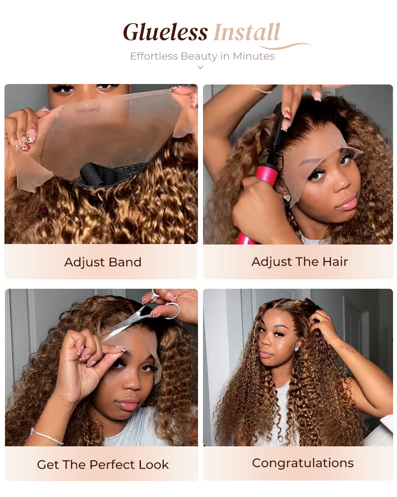 000Arabella 13x4 Frontal Lace & 6x5 Invisible Knots Glueless Honey Blonde Highlights On Brown Wig Water Wave Wig Invisible Knots