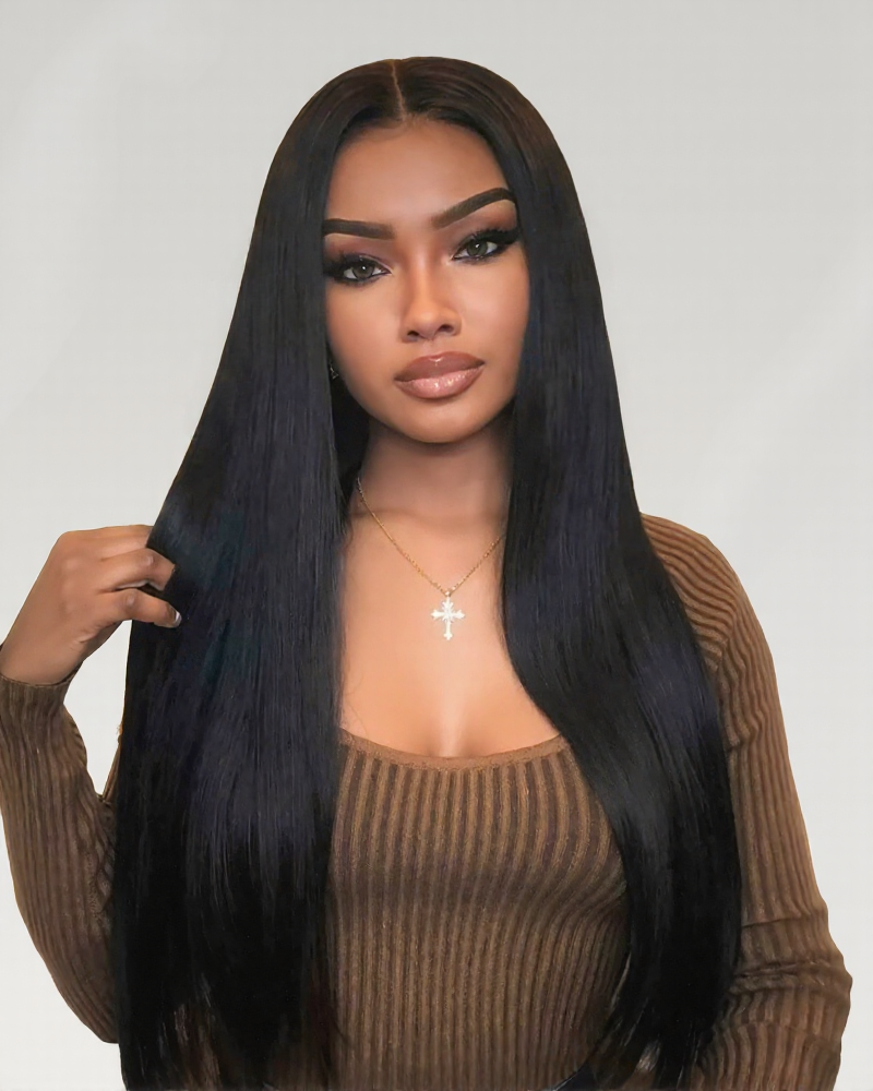 Arabella 6x5 Invisible Knots Glueless & 13x4 Frontal Lace Silky Straight Wig Pre-cut Lace Natural Black Beginner Friendly
