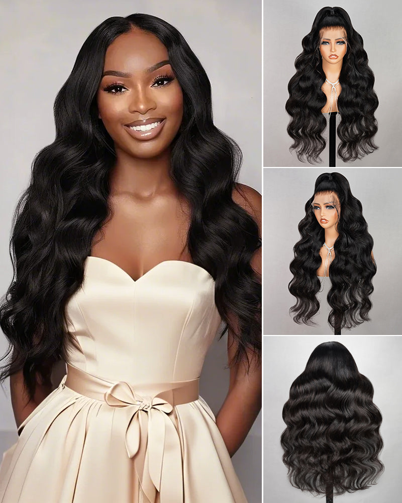 【$299 = 2 WIGS】Arabella 13x4 Frontal Lace Body Wave Wig Invisible Knots Natural Black Realistic Hairline