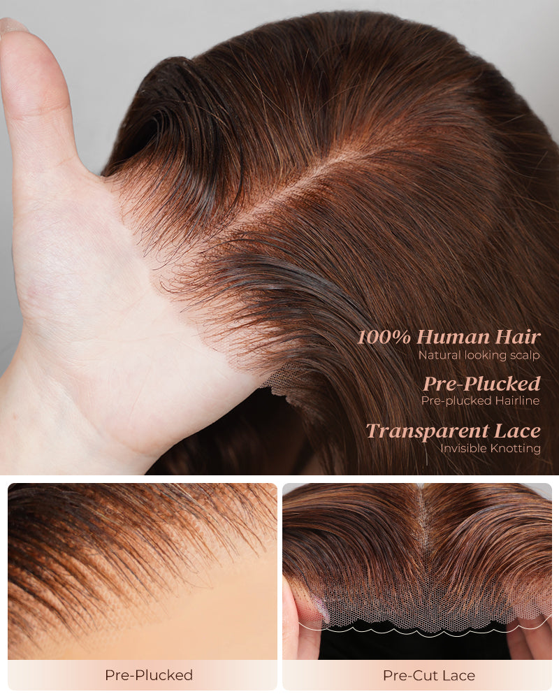 Arabella 13x4 Frontal Lace & 6x5 Invisible Knots Glueless Chocolate Brown Water Wave Wig Invisible Knots Realistic Hairline