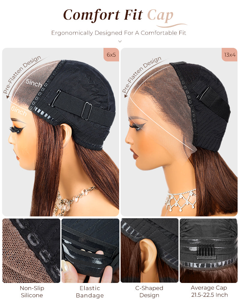 Arabella 6x5/13x4 Lace Glueless Chocolate Brown Straight Wig Pre-cut Lace Beginner Friendly