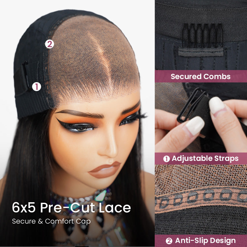【BOGO】Limited Design Dark Brown Colored Straight Glueless 6x5 Pre-Cut Lace Human Hair Wigs