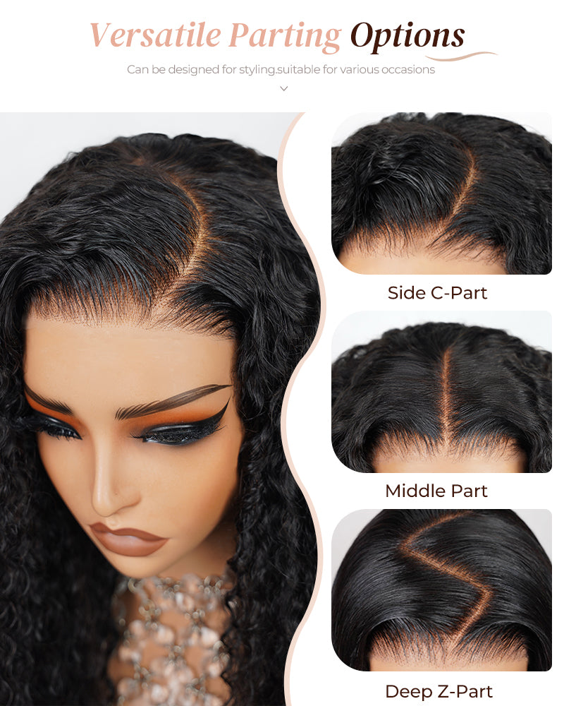 Arabella 6x5 Invisible Knots Glueless & 13x4 Frontal Lace Deep Wave Wig Pre-cut Lace Natural Black Beginner Friendly