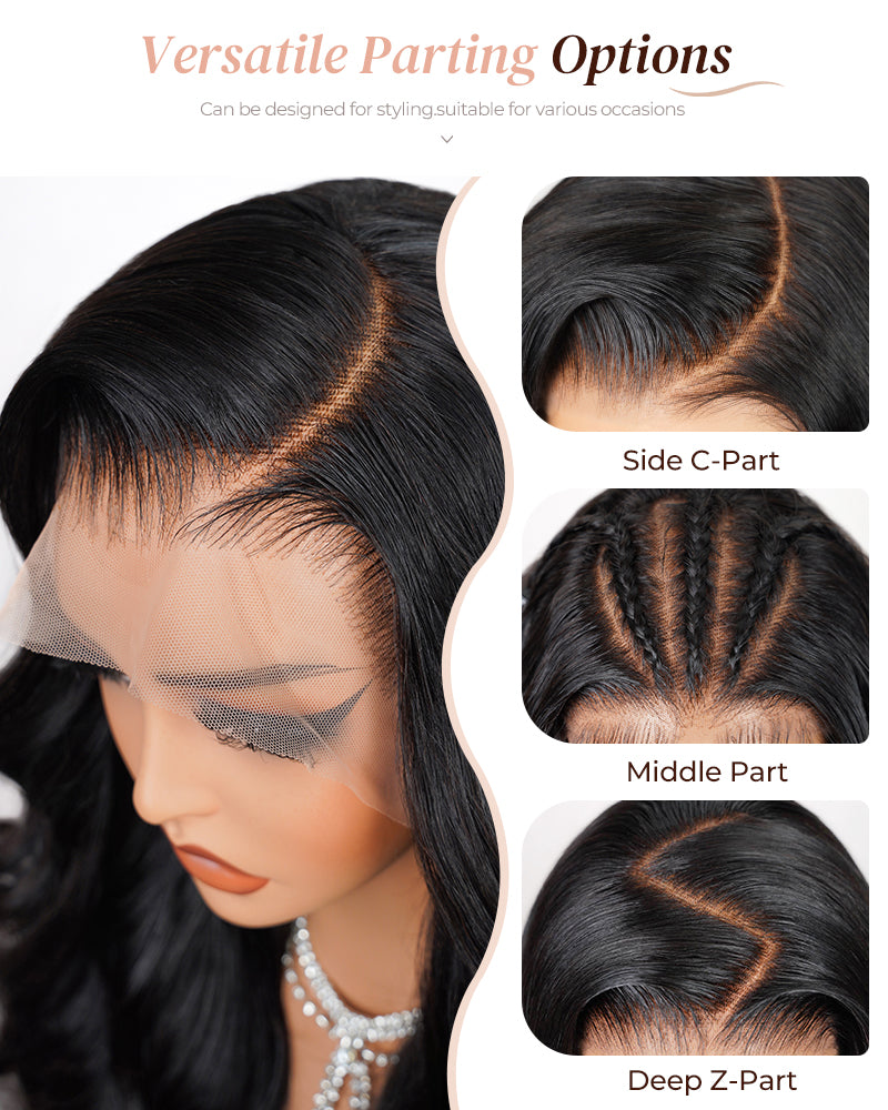 Arabella 13x4 Frontal Lace Body Wave/Silky Straight Wig Invisible Knots Natural Black Realistic Hairline