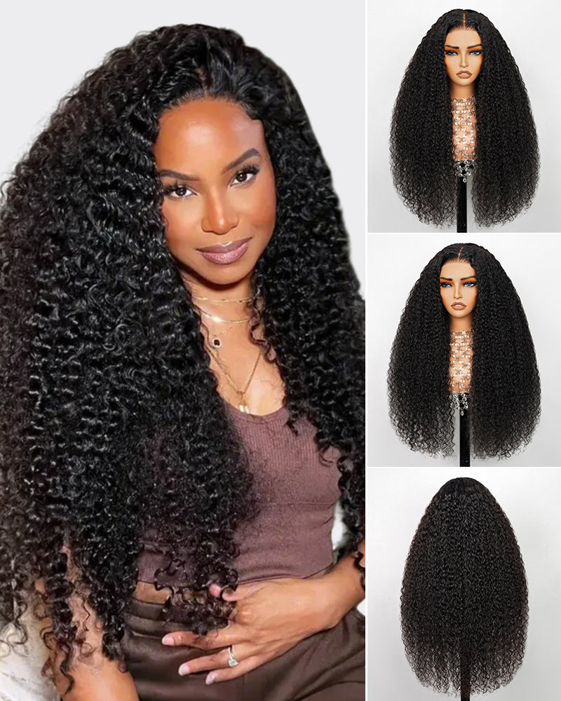 Arabella 6x5 invisible knots Glueless Jerry Curly Wig Pre-cut Lace Natural Black Beginner Friendly