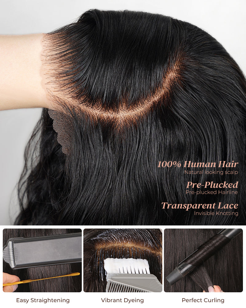 Arabella 6x5 Invisible Knots Glueless Lace Deep Wave Wig Pre-cut Lace Natural Black Beginner Friendly