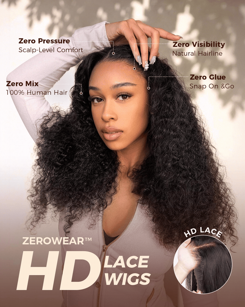 Arabella 13x6 Three-Go™ Glueless Wig Jerry Curly With Drawstring Natural Black 100% Human Hair Wig