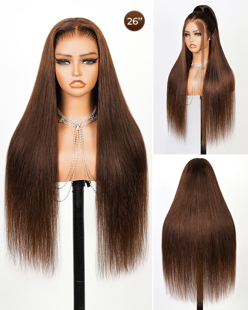 Arabella 13x6 Three-Go™ Chocolate Brown Glueless Wig Silky Straight With Drawstring 100% Human Hair Wig