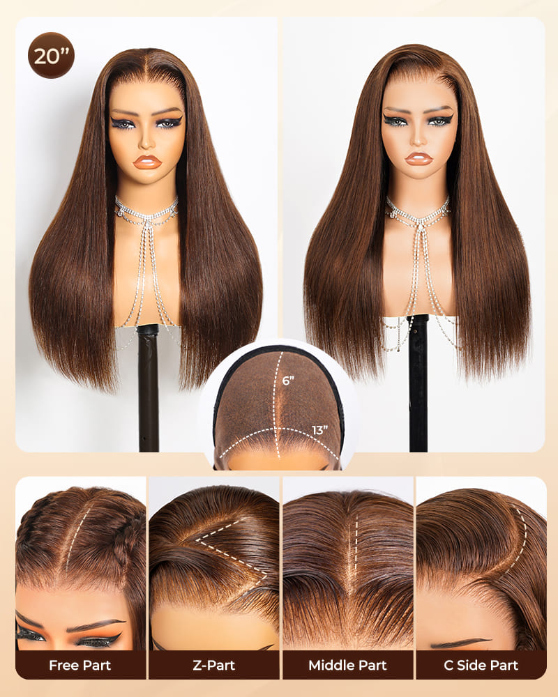 Arabella 13x6 Three-Go™ Chocolate Brown Glueless Wig Silky Straight With Drawstring 100% Human Hair Wig