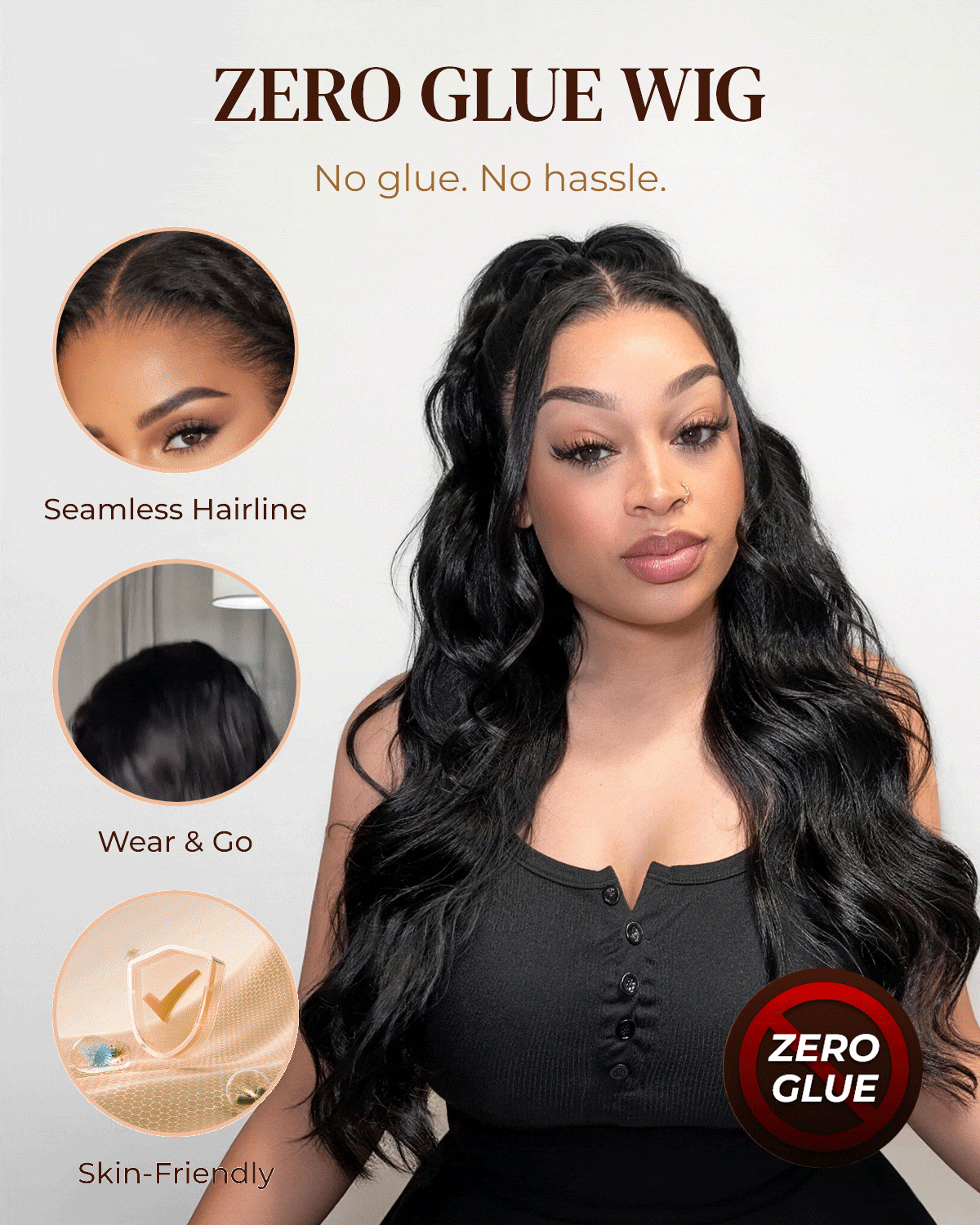 Arabella Glueless Wig | Zero Glue, Wear‑and‑Go Human Hair, Skin‑Friendly Comfort