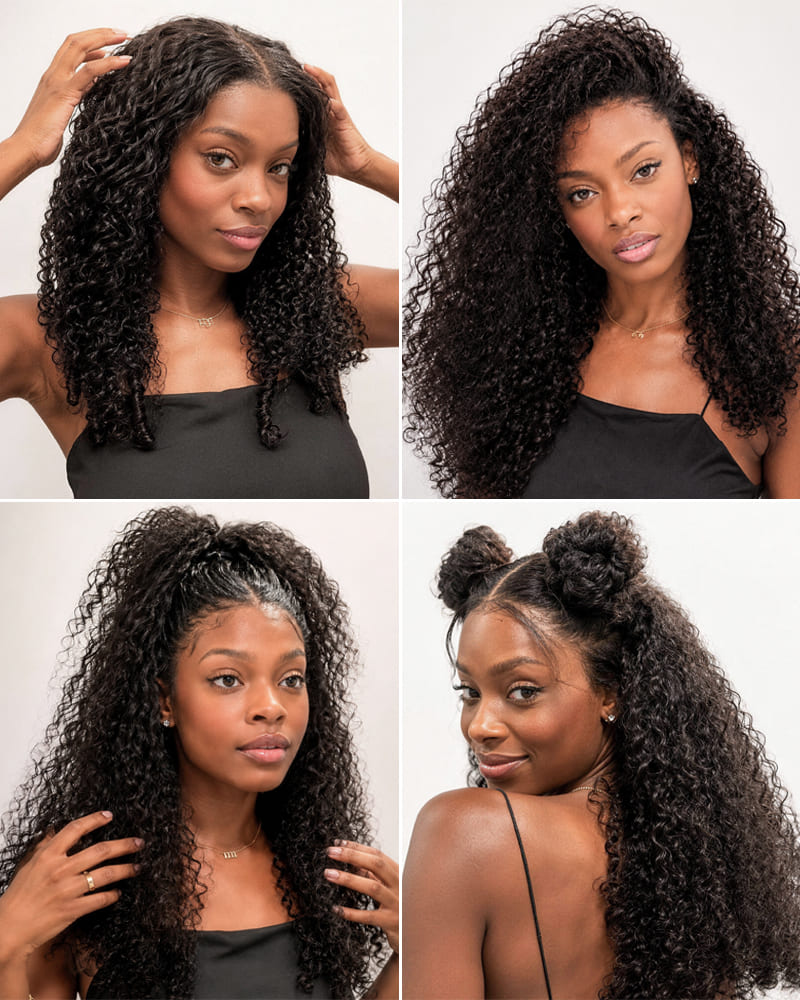 Arabella Zerowear™ 13x6 Invisible HD Lace Glueless Wig Jerry Curly with Burmese Curly With Drawstring Natural Black 100% Human Hair Wig