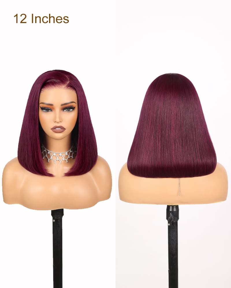 Arabella 6x5 Invisible Knots Glueless Dark Plum Straight Bob Wig Pre-cut Lace Beginner Friendly