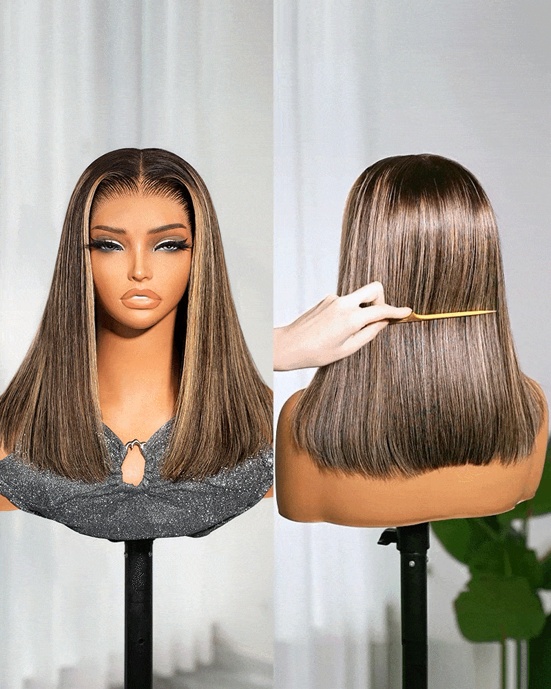 Arabella 13x6 Three-Go™ 250% High Density Ombre Platinum Blonde Balayage Highlights Old Money Bob Glueless Wig Straight Bob Wig With Drawstring