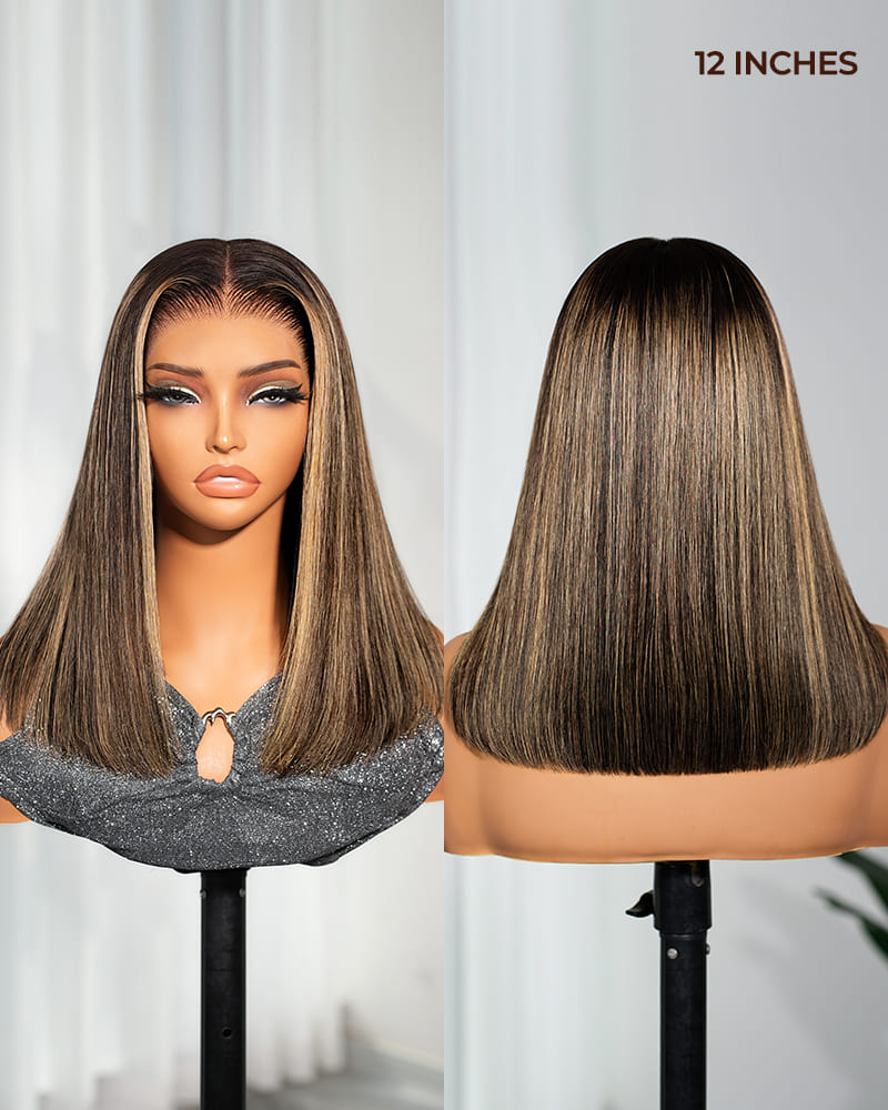 Arabella 13x6 Three-Go™ 250% High Density Ombre Platinum Blonde Balayage Highlights Old Money Bob Glueless Wig Straight Bob Wig With Drawstring