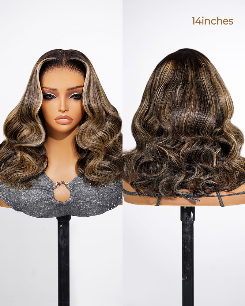 14 inches ombre platinum blonde balayage front view and back view