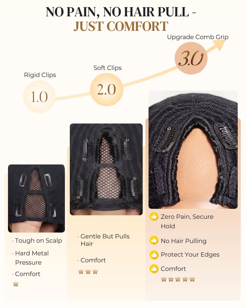 Arabella V-Part Natural Black Afro Kinky Curly Wig + Crochet Hair Invisi Drawstring Upgrade Clip