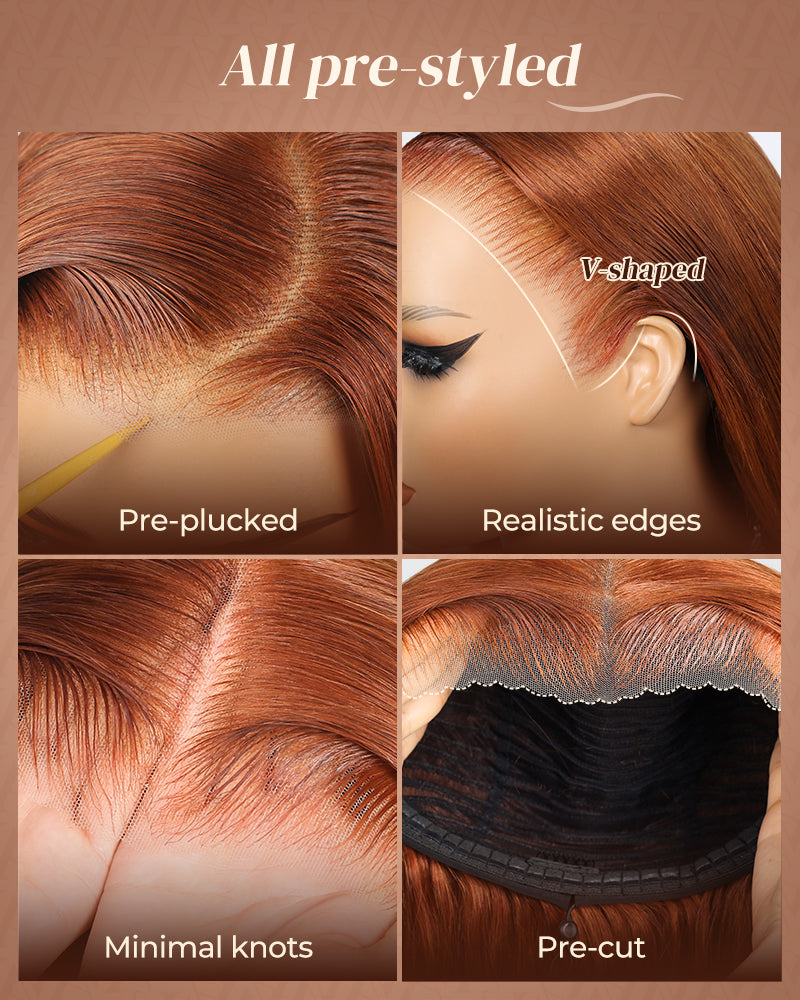 Arabella pre-plucked, pre-cut 13x6 lace front wig—ginger human hair, glueless