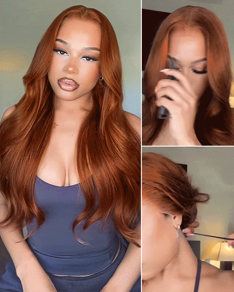 Arabella auburn loose body wave wig, natural hairline, drawstring wig, human hair