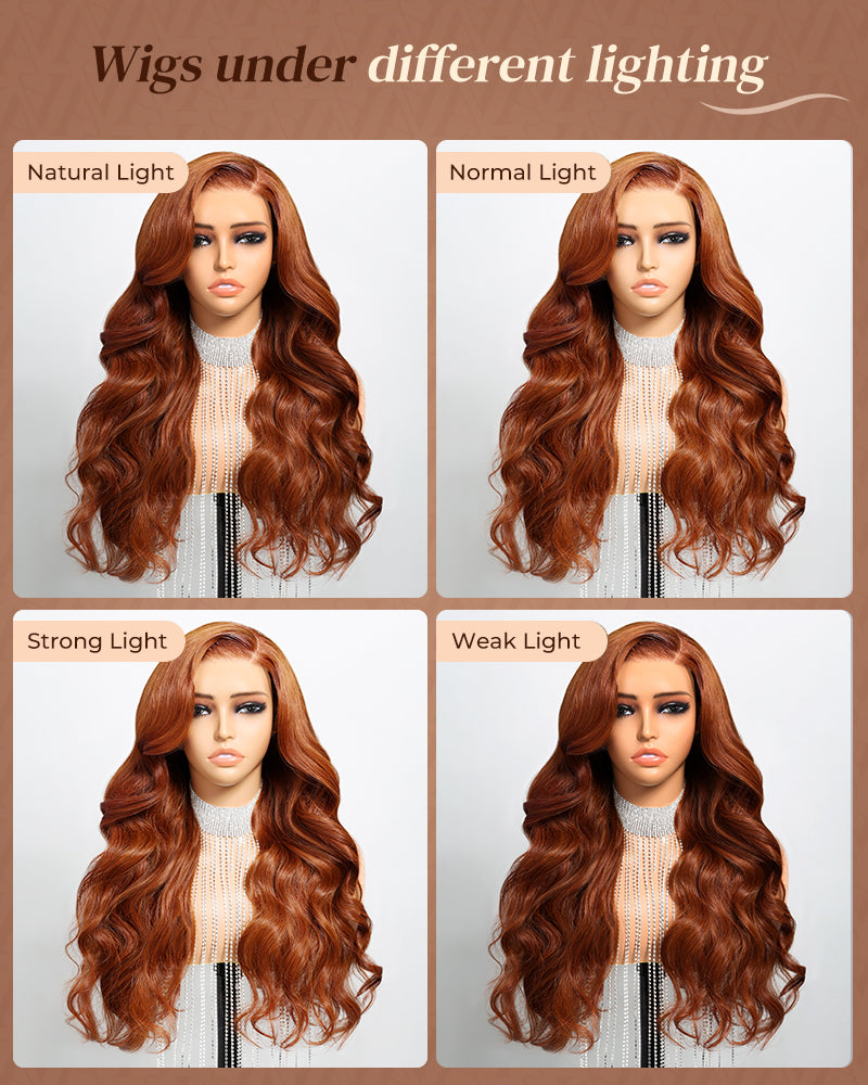 Arabella ginger human hair wig color—true tone in different lighting, no mismatch