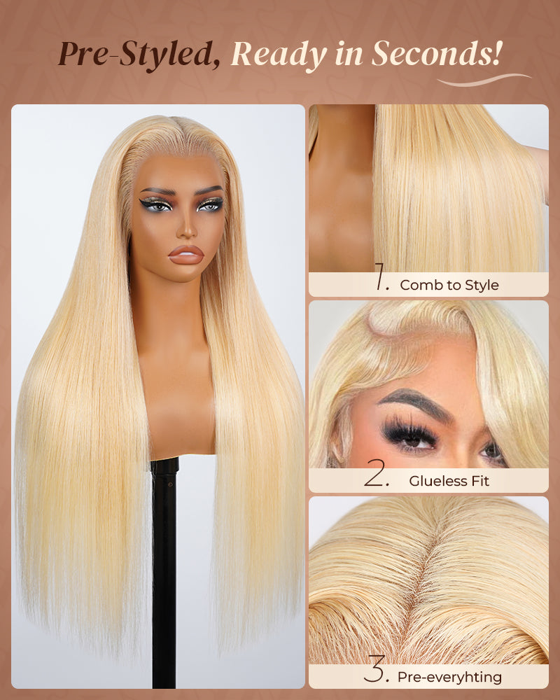 Arabella 13x6 Three-Go™ 613 Blonde Glueless Wig Silky Straight With Drawstring 100% Human Hair Wig