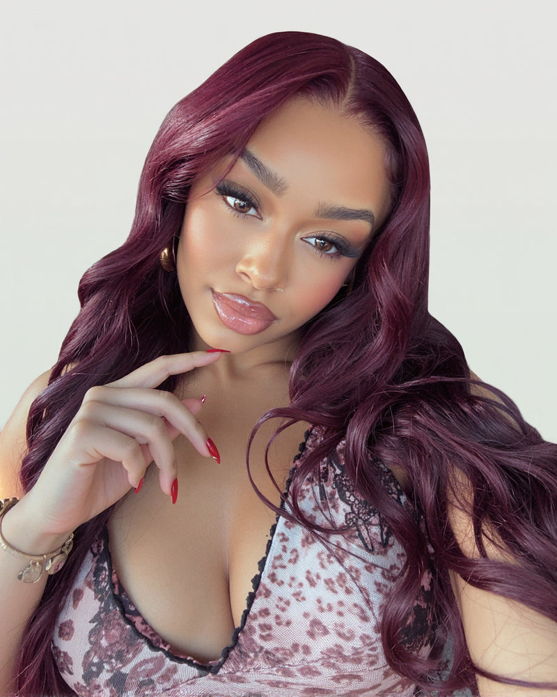 【$299 = 2 WIGS】Arabella 13x6 Three-Go™ Dark Plum Glueless Wig Body Wave With Drawstring 100% Human Hair Wig