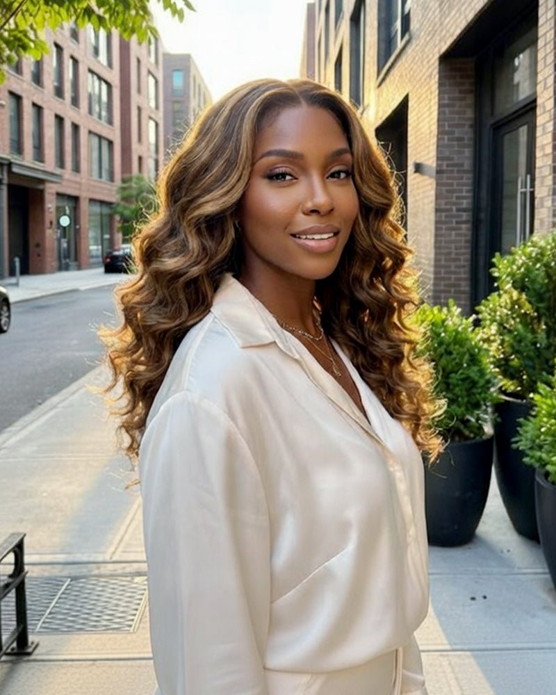 Arabella 13x6 Three-Go™ Ombre Highlight Honey Blonde Glueless Wig Wand Curl With Drawstring 100% Human Hair Wig