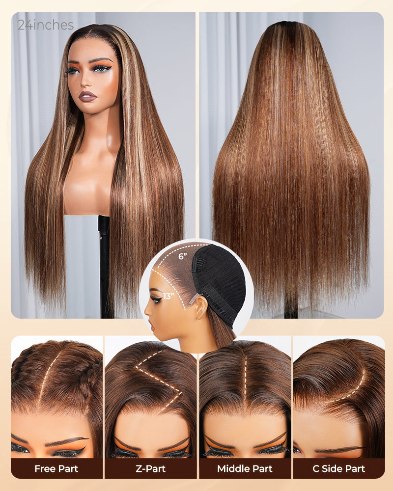 Arabella 13x6 Three-Go™ Ombre Highlight Honey Blonde Glueless Wig Silky Straight With Drawstring 100% Human Hair Wig