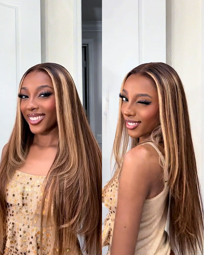 【$299 = 2 WIGS】Arabella 13x6 Three-Go™ Ombre Highlight Honey Blonde Glueless Wig Silky Straight With Drawstring 100% Human Hair Wig