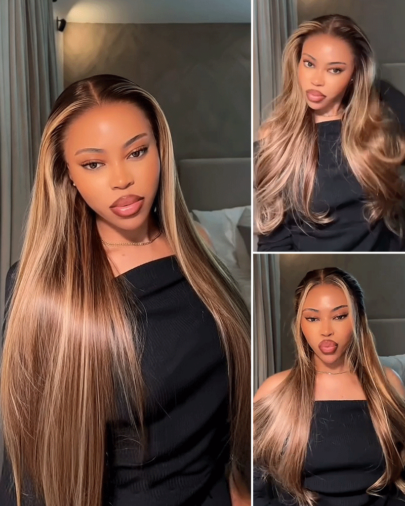Arabella Hair ombre honey blonde wig—multiple hairstyles and parting options