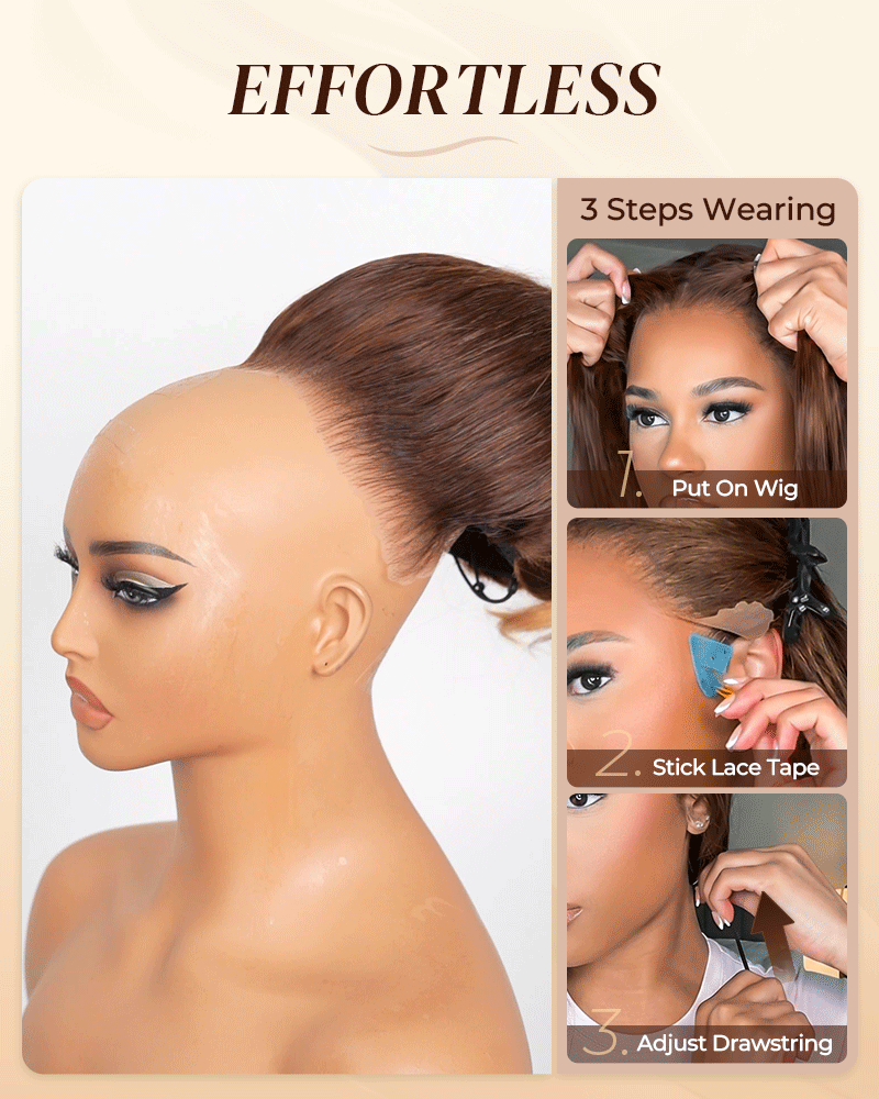 Easy install 13x6 wig: Three-Go™ 13x6 glueless water wave wig with pre-cut lace for easy install