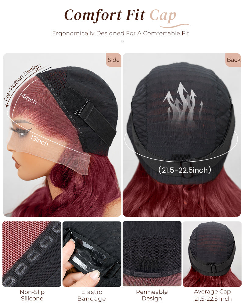 Arabella 13x4 Frontal Lace Cherry Red Ombre 99J39J Colored Wig Loose Body Wave Wig Invisible Knots Realistic Hairline