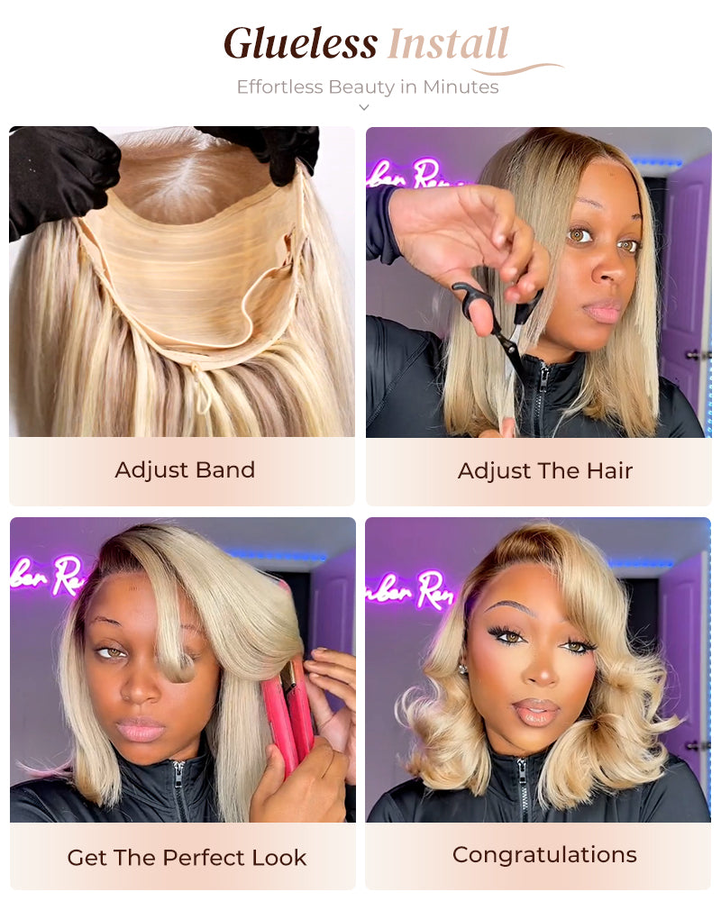 Arabella 6x5 invisible knots Glueless Loose Body Wave Bob Wig Pre-cut Lace Brown Blonde Ombre Beginner Friendly