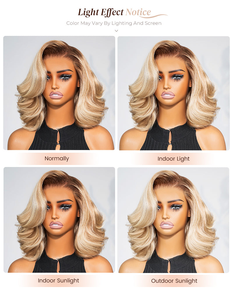 Arabella 6x5 invisible knots Glueless Loose Body Wave Bob Wig Pre-cut Lace Brown Blonde Ombre Beginner Friendly