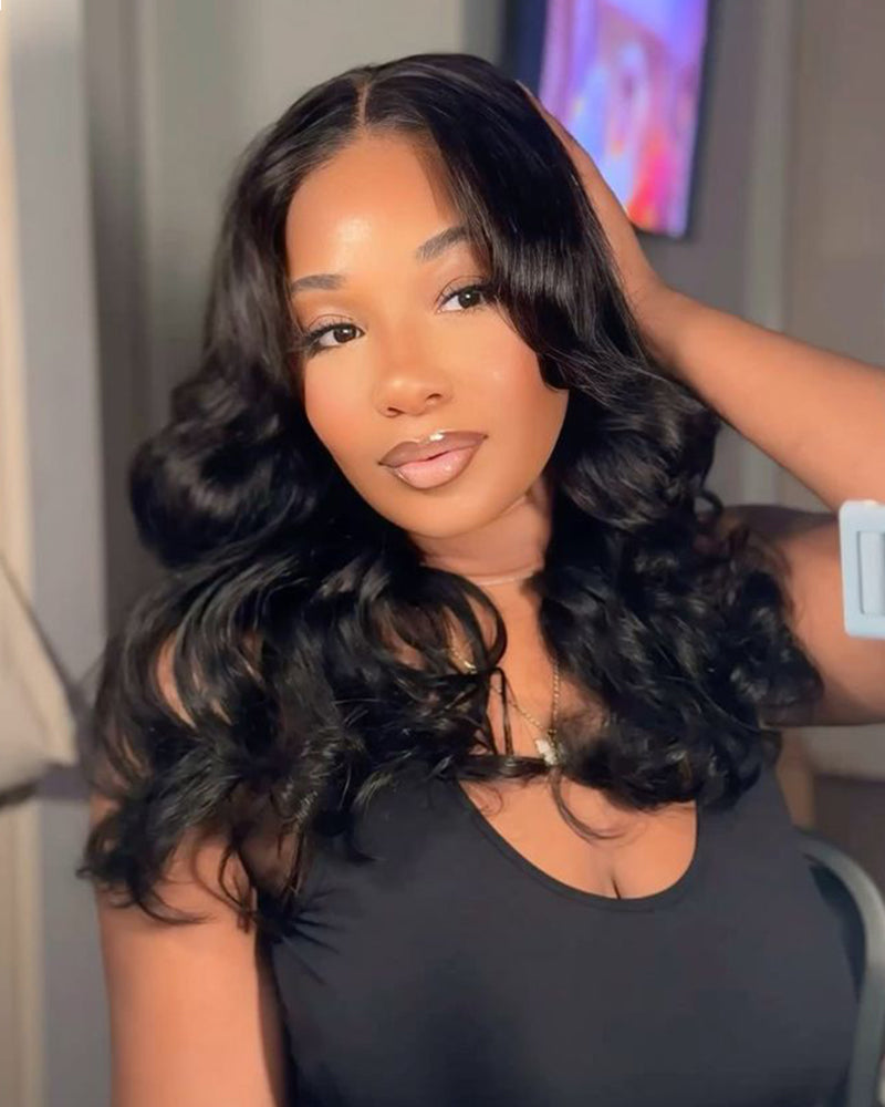 【BOGO】Glueless Natural Black Wavy Blowout 6x5 Pre-Cut Lace Human Hair Wigs