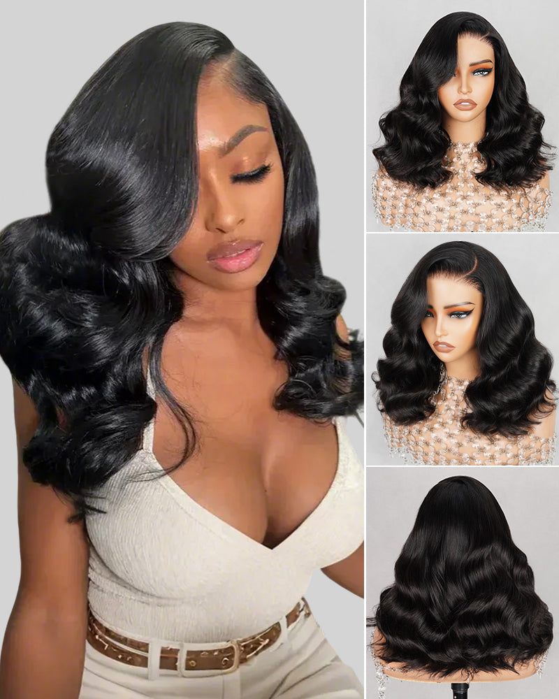 【BOGO】Glueless Natural Black Wavy Blowout 6x5 Pre-Cut Lace Human Hair Wigs