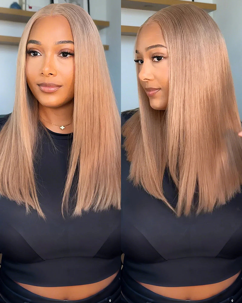 【BOGO】Limited Design Ash Honey Blonde Colored Straight Bob Glueless 6x5 Pre-Cut Lace Human Hair Wigs