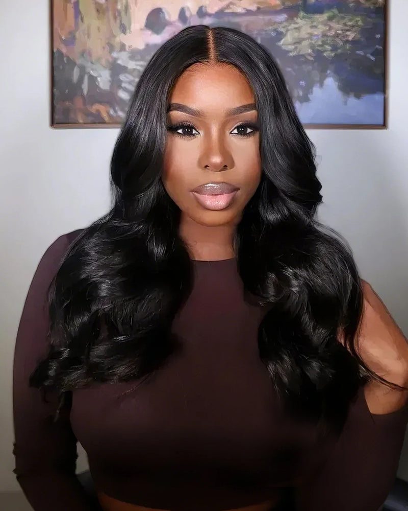 【$299 = 2 WIGS】Arabella 13x4 Frontal Lace Body Wave Wig Invisible Knots Natural Black Realistic Hairline