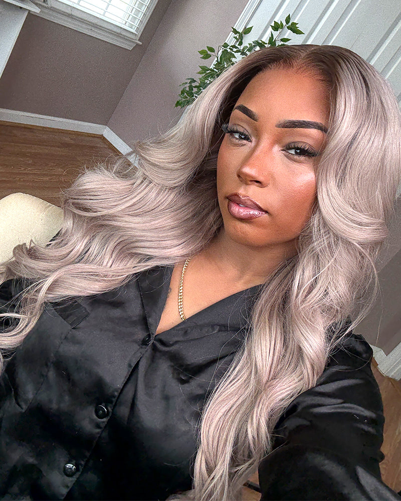 Arabella 13x6 Pre-All Glueless Ash Blonde Ombre Loose Body Wave/Silky Straight Wig Invisible Knots Realistic Hairline