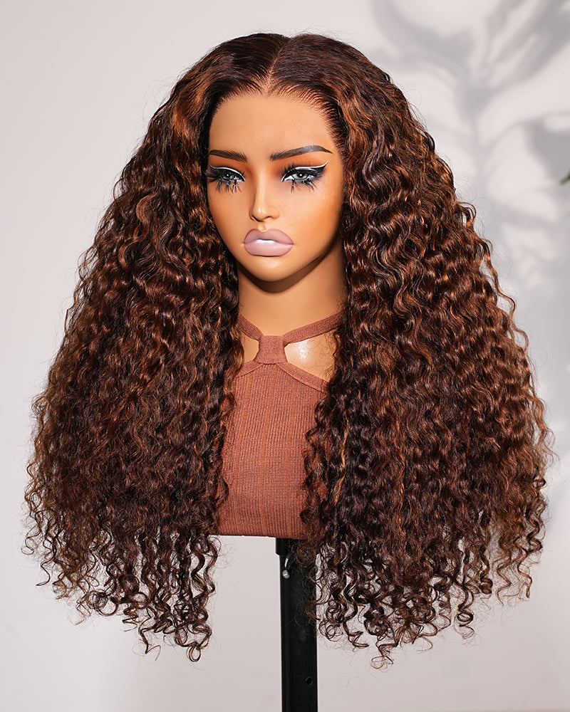 Arabella 13x6 Three-Go™ Glueless Wig Dark Brown Highlights Burmese Curly With Drawstring