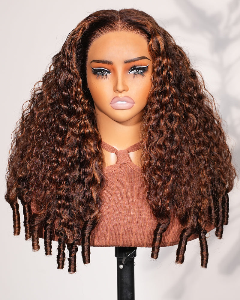 13x6 lace highlights brown wig with finger coil wig sale arabella hair