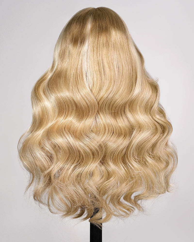 blonde highlighted wigs loose body wave human curly hair back view arabella hair