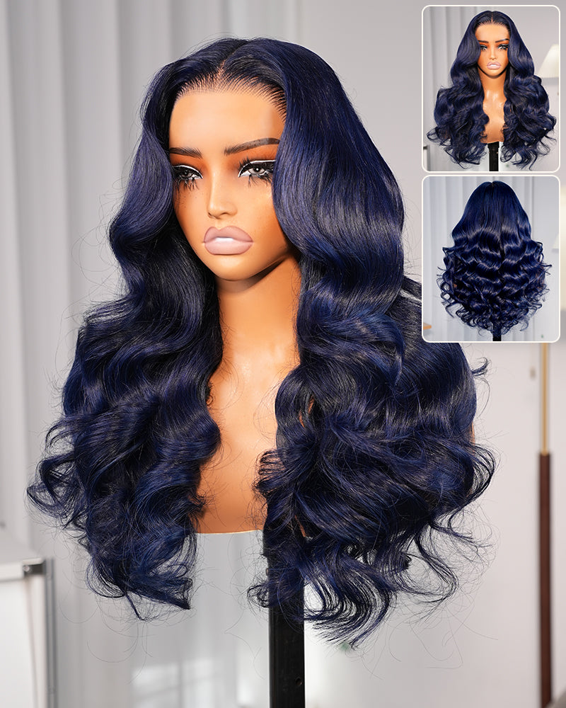 Bleached knots 13x6 lace front wig, dark blue glueless human hair | Arabella Hair