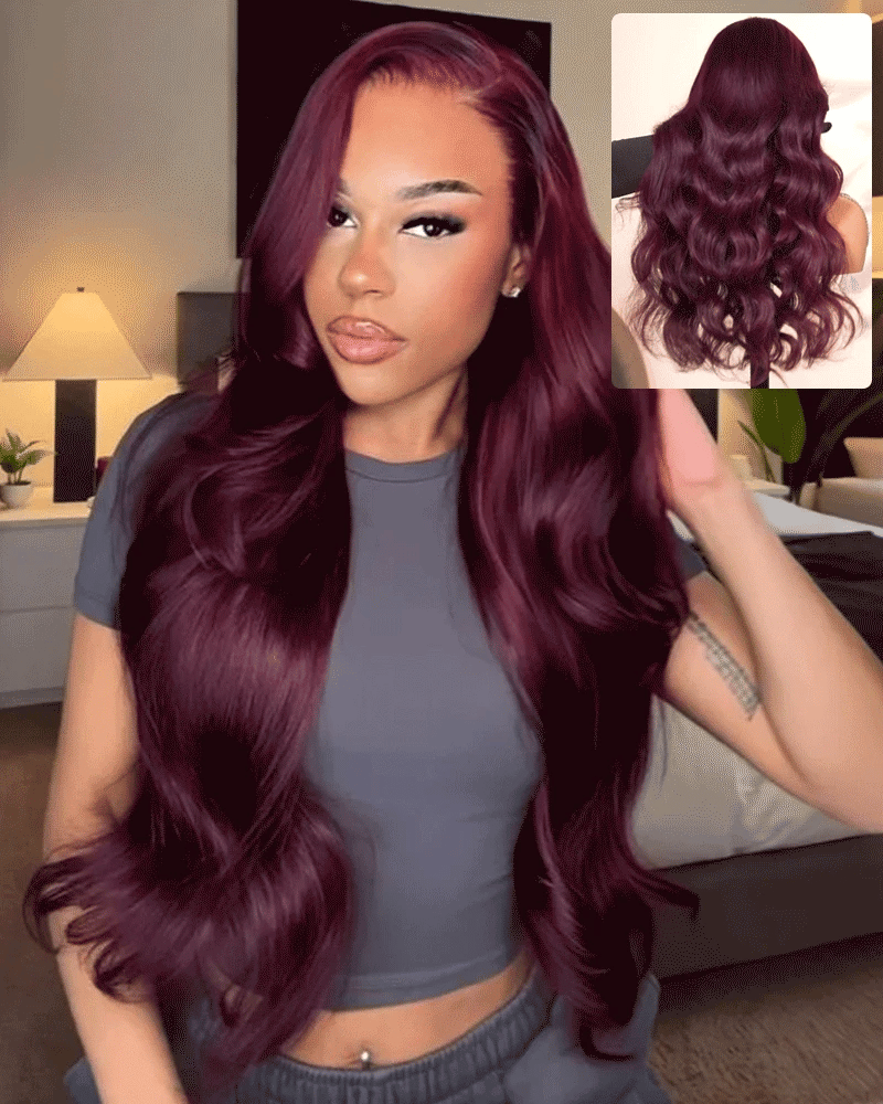 Arabella 13x6 Three-Go™ Dark Plum Glueless Wig Body Wave With Drawstring 100% Human Hair Wig