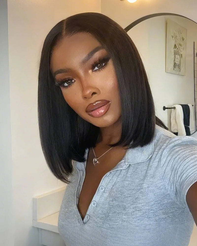 Arabella 6x5 Invisible Knots Glueless & 13x4 Frontal Lace Straight Bob Wig Pre-cut Lace Natural Black Beginner Friendly