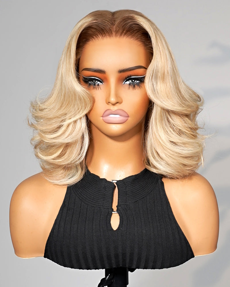 Arabella 6x5 invisible knots Glueless Loose Body Wave Bob Wig Pre-cut Lace Brown Blonde Ombre Beginner Friendly