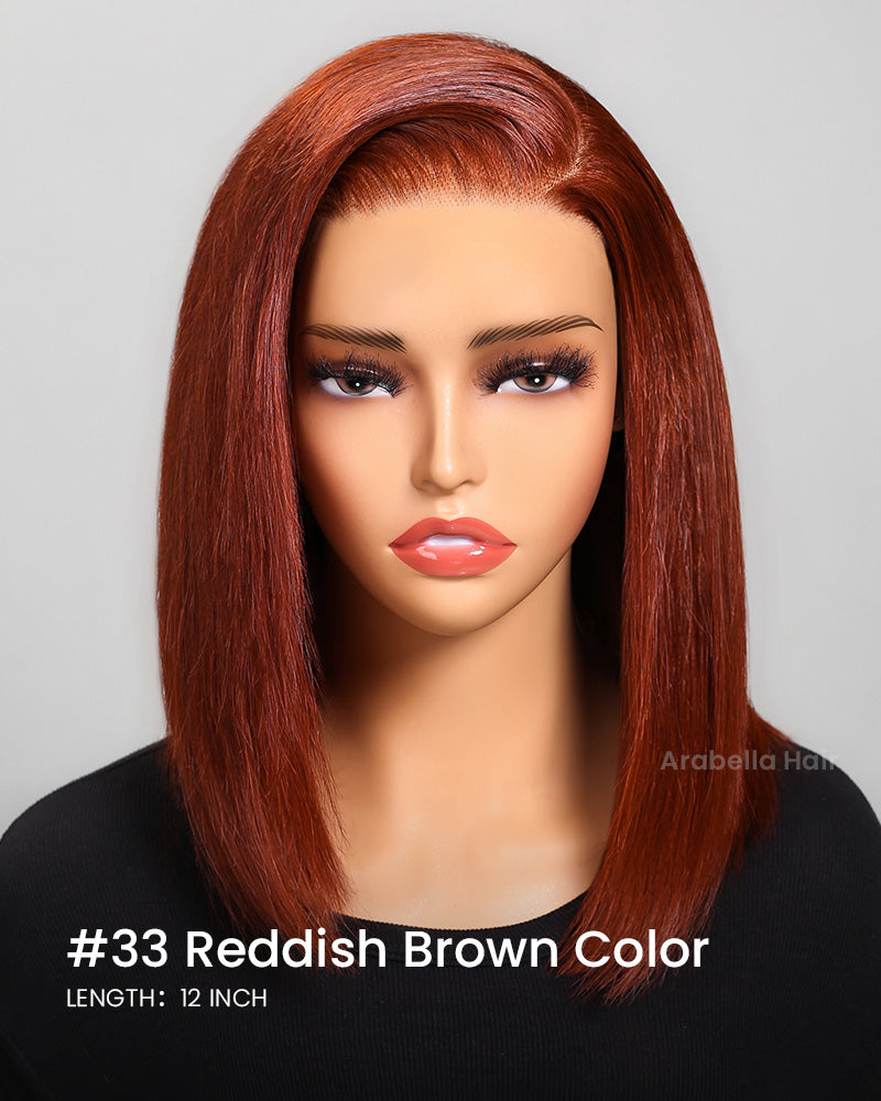 【BOGO】Reddish Brown Auburn Color Straight Short Bob 6x5 Lace Front Human Hair Wigs