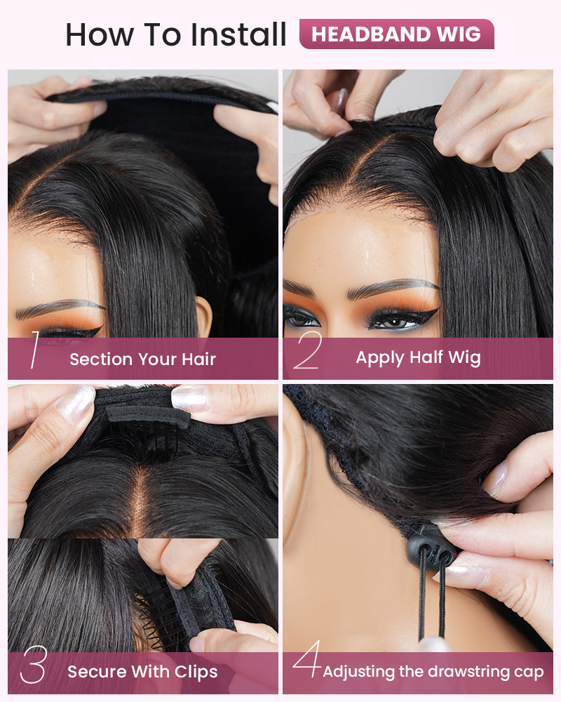 Arabella 3 In 1 Half Wig Glueless Silky Straight Wig Invisi Drawstring Natural Black Endless Protective Styles