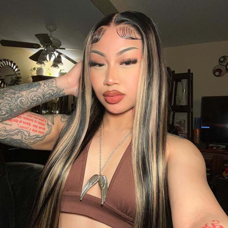 【BOGO】13x4 Lace Balayage Highlight Colored Lace Front Wig Straight Human Hair Wig